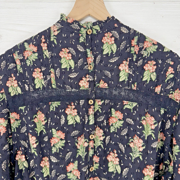 Anthropologie Babydoll Dress Medium Balloon Sleeve Floral Swiss Dot Boho Cottage - Picture 10 of 16